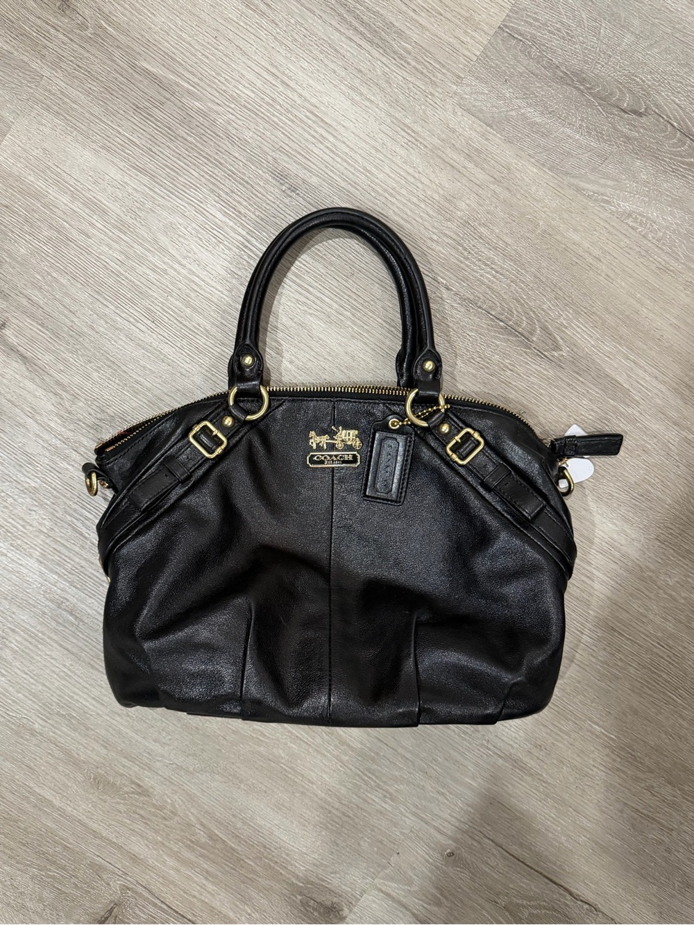 Coach Black Leather Dome Satchel with Gold-Tone Accents